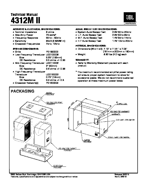 JBL STUDIO MONITOR 4312M II service manual - Page 2