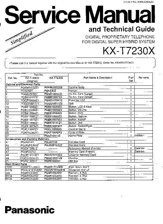 Panasonic Kx-t7230x Service Manual Simplified