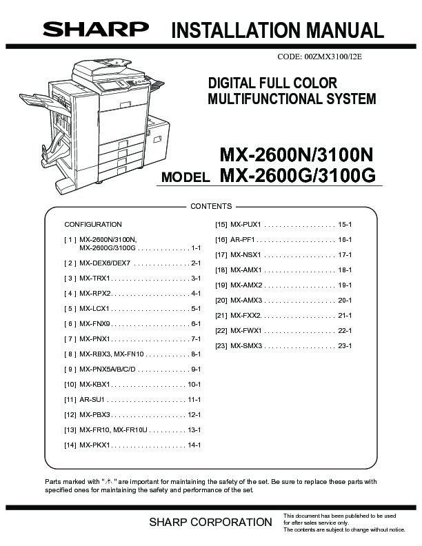 Sharp MX-2600N, MX-3100N, MX-2600G, MX-3100G (SERV.MAN8) Service Manual
