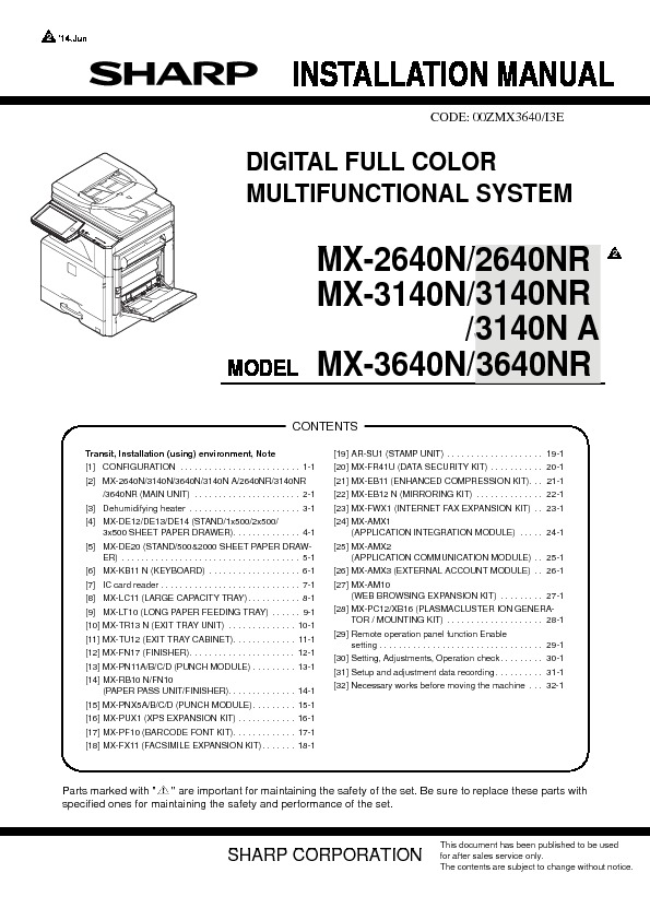 Sharp MX-2640N, MX-2640NR, MX-2640FN, MX-3140N, MX-3140NR, MX-3140FN