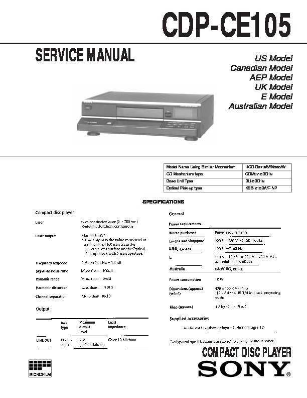 Sony CDP-CE105 Service Manual - FREE DOWNLOAD