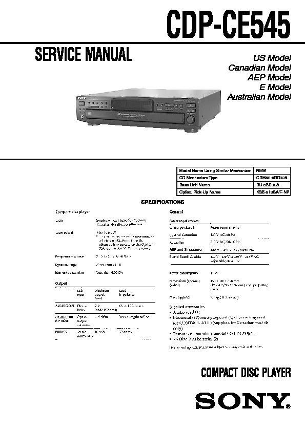 Sony CDP-CE545 Service Manual - FREE DOWNLOAD
