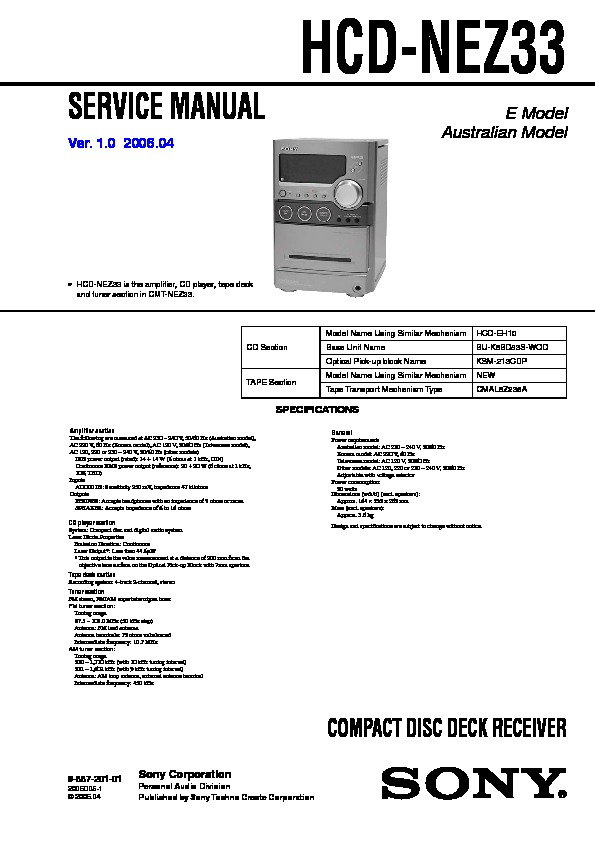 Sony CMT-NEZ33, HCD-NEZ33 Service Manual - FREE DOWNLOAD