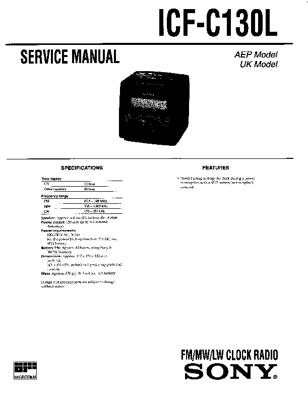 Sony ICF-C1, ICF-C1PJ, ICF-C1T Service Manual - FREE DOWNLOAD