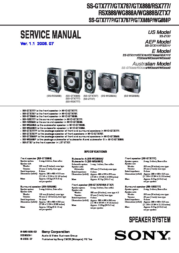 Sony Hcd Gtx777 Hcd Gtx888 Mhc Gtx777 Mhc Gtx888 Service Manual Free Download