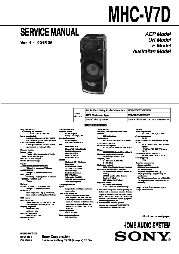 Sony MHC-V7D Service Manual - FREE DOWNLOAD
