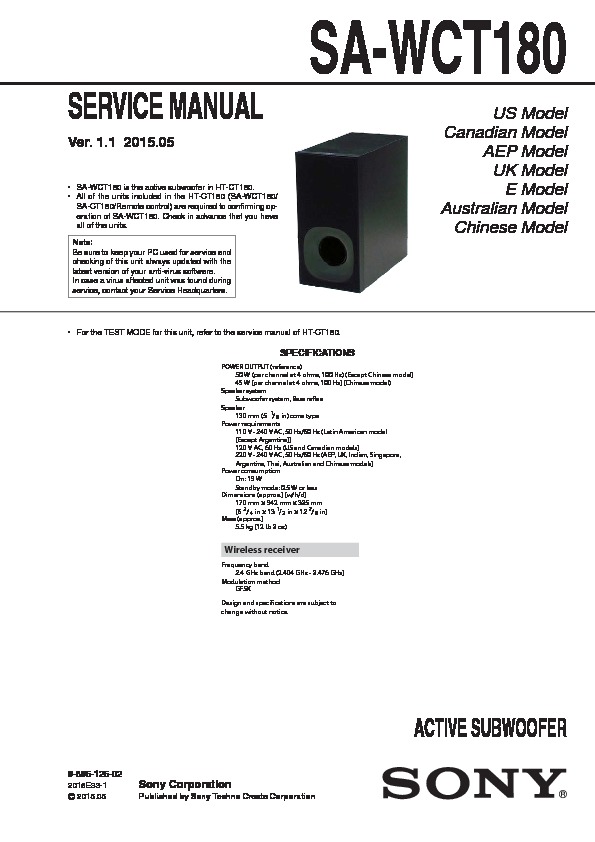 Sony SA-WCT180 50 Watts Wireless Subwoofer for HT-CT180 Soundbar