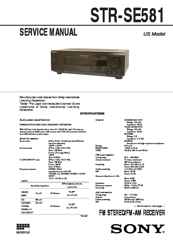 Sony Str-dh740 Service Manual