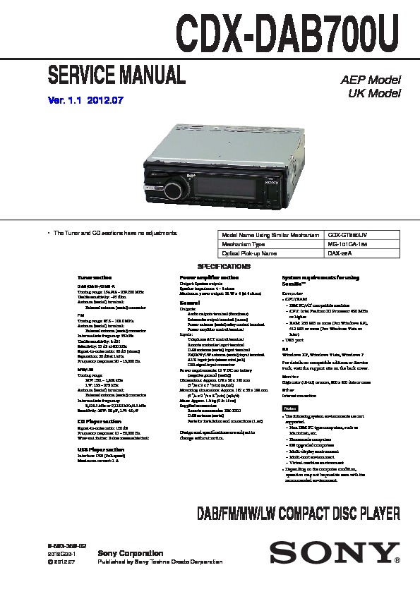 Sony CDX-DAB700U Service Manual - FREE DOWNLOAD
