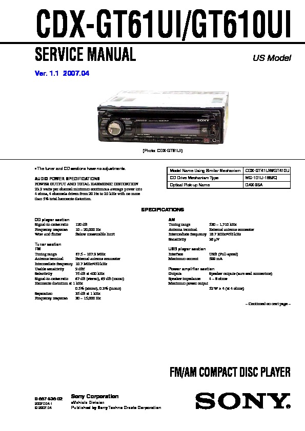 Sony Cdx Gt660Up Wiring Diagram from servicemanuals.us
