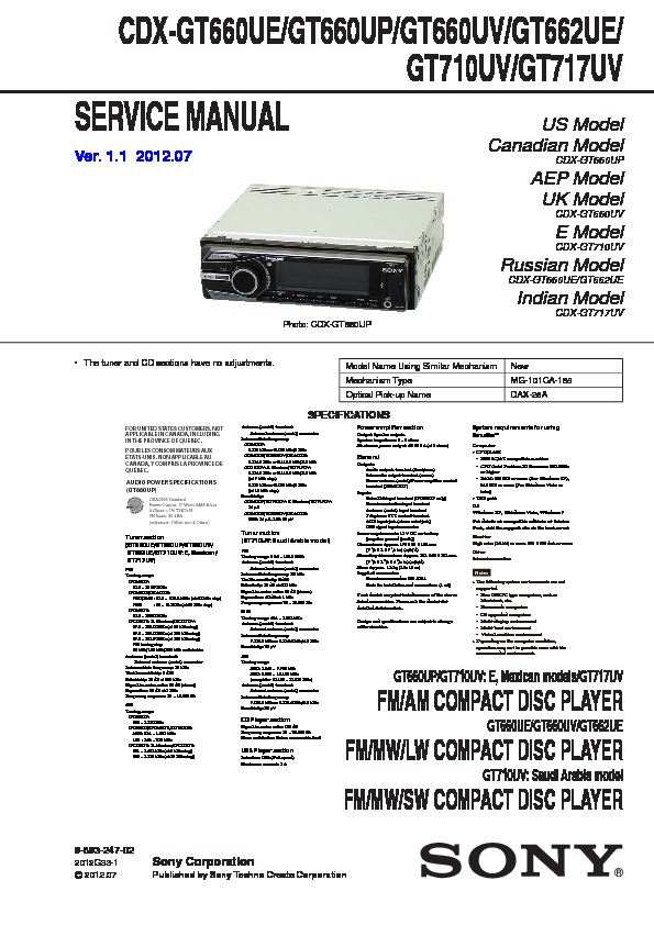 Sony Cdx-gt710  Cdx-gt71w  Cdx-gt760 Service Manual
