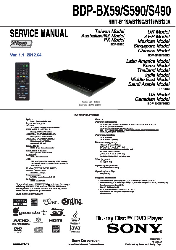 Sony BDP-BX59, BDP-S490, BDP-S590 Service Manual - FREE DOWNLOAD