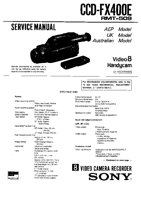Sony CCD-FX400E Service Manual - FREE DOWNLOAD