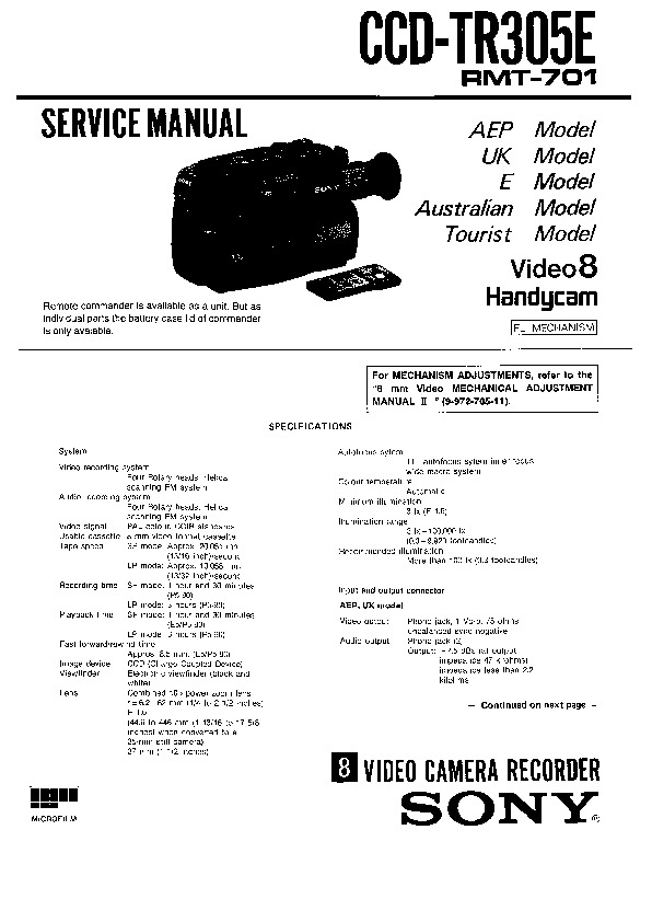 Sony Handycam CCD-TR23 Service Manual