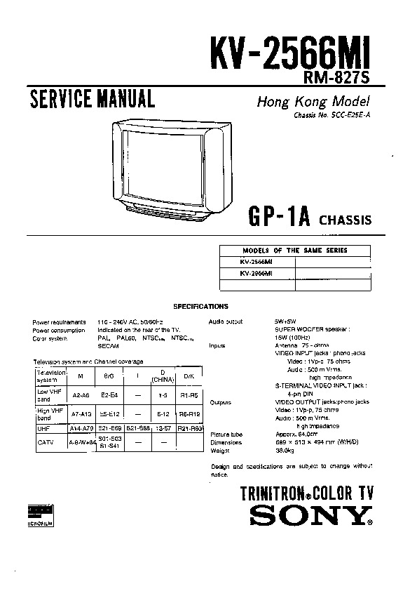 Sony KV-2566MI Service Manual - FREE DOWNLOAD